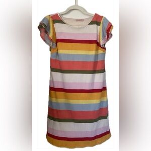 Ces Femme Colorful Waffle Knit Striped Mini Dress